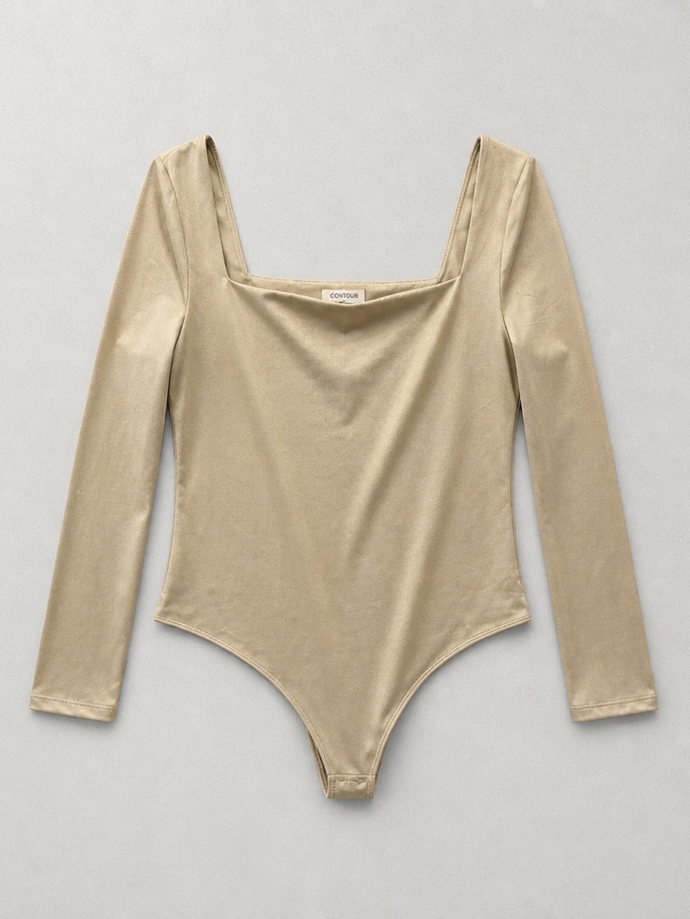 Aritzia Long-Sleeve Square Neck Bodysuit - shimmer beige